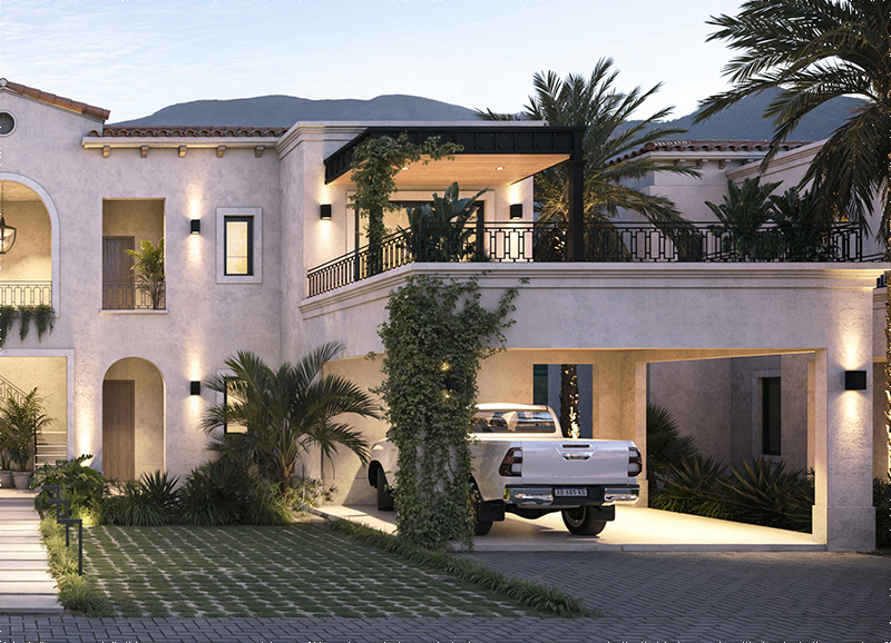 the  villa overlooks dramatic mountainous scenery